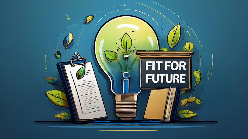 Eine Illustration mit dem Schriftzug "Fit fo Future"